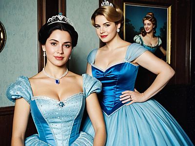 Elegant Women in Blue Cinderella Style Ball Gowns with Tiaras
