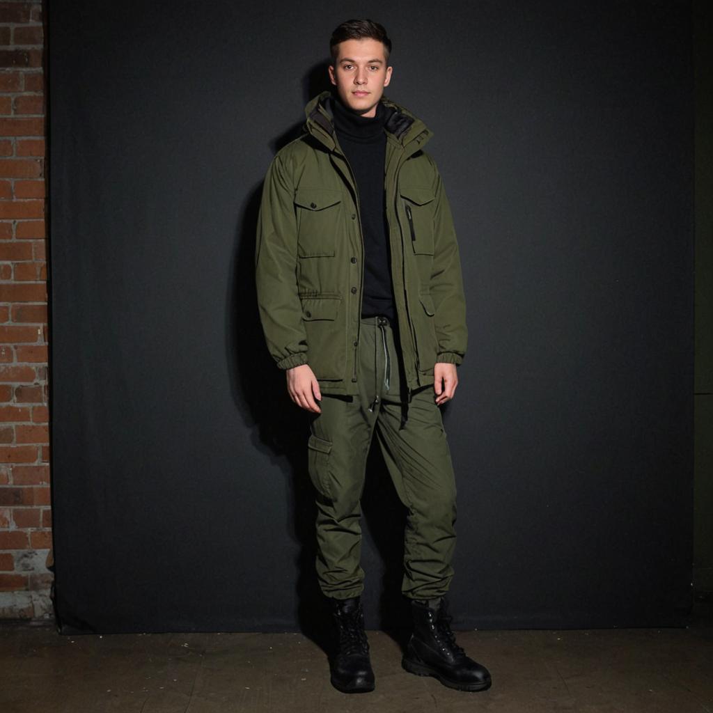 Trendy Olive Green Military-Inspired Portrait