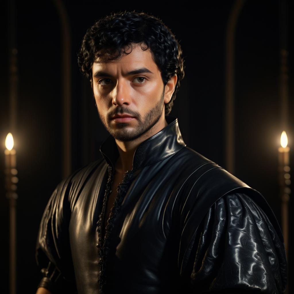 Dramatic Portrait of a Man in Dark Leather Outfit