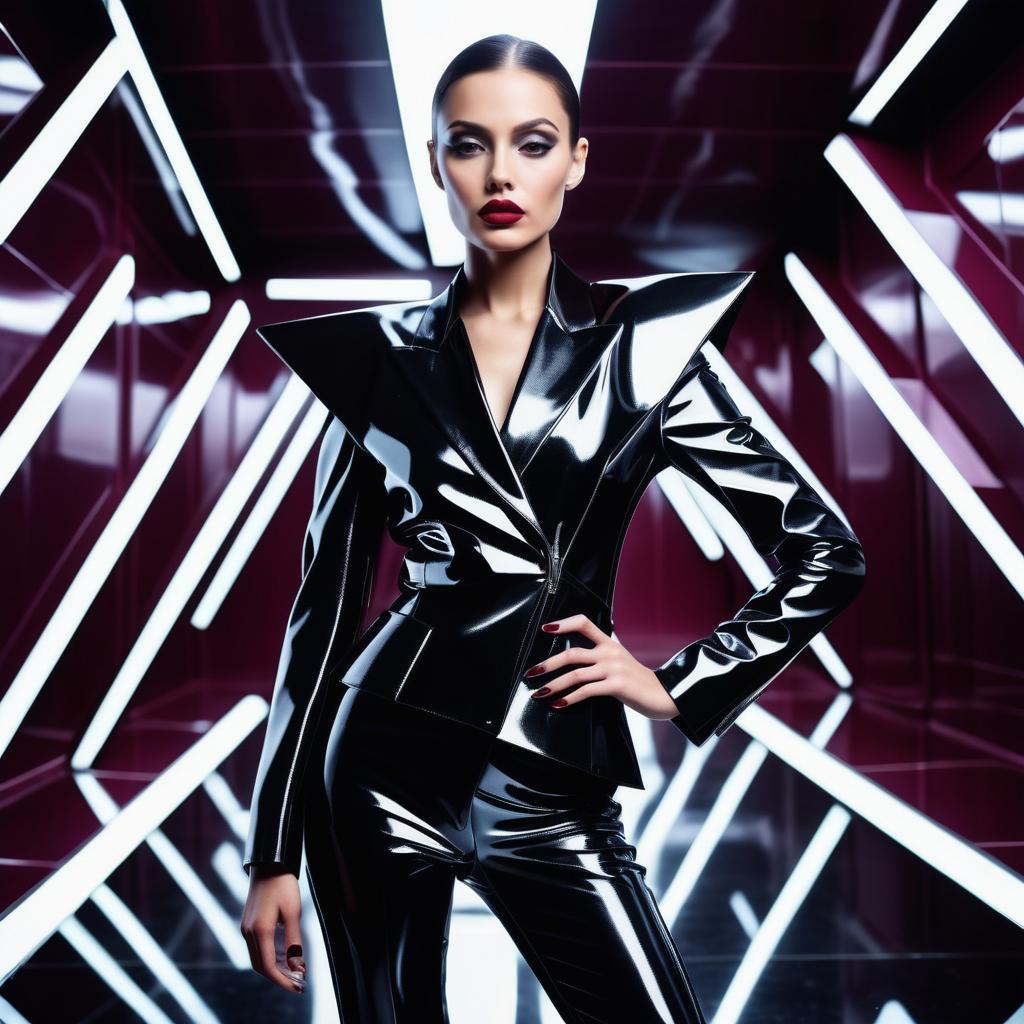 Confident Woman in Futuristic Latex Suit Confident Woman in Futuristic Latex Suit