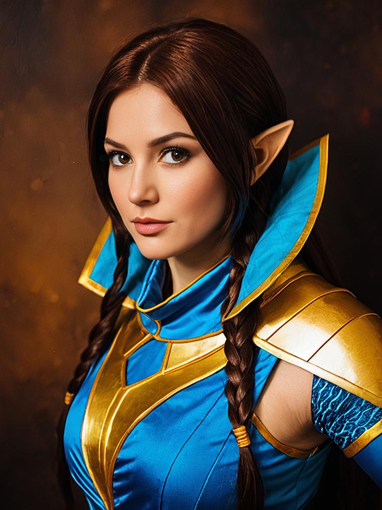 Close-Up of Woman in Blue and Gold Elf Cosplay Costume