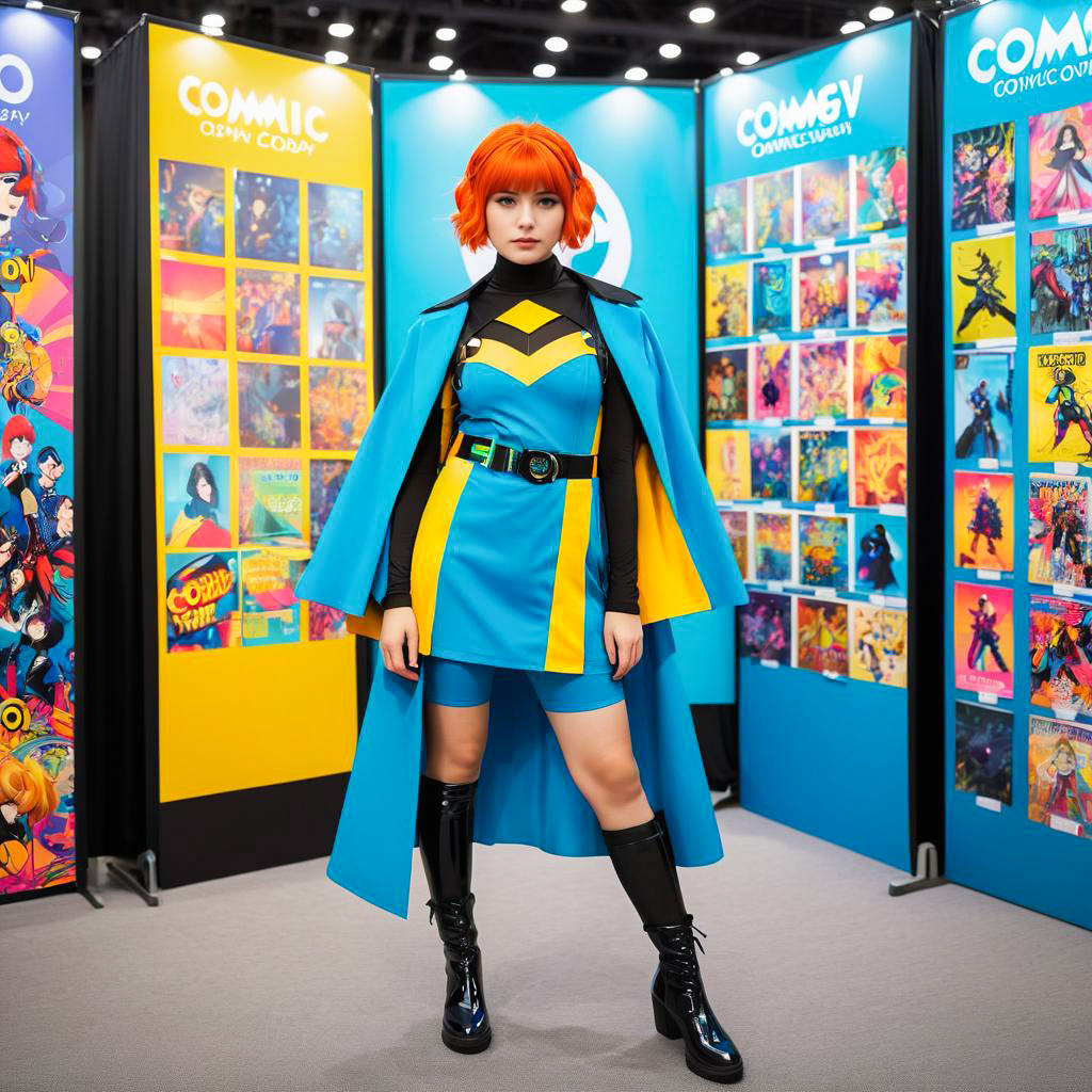 Confident Woman in Blue and Yellow Cosplay Outfit