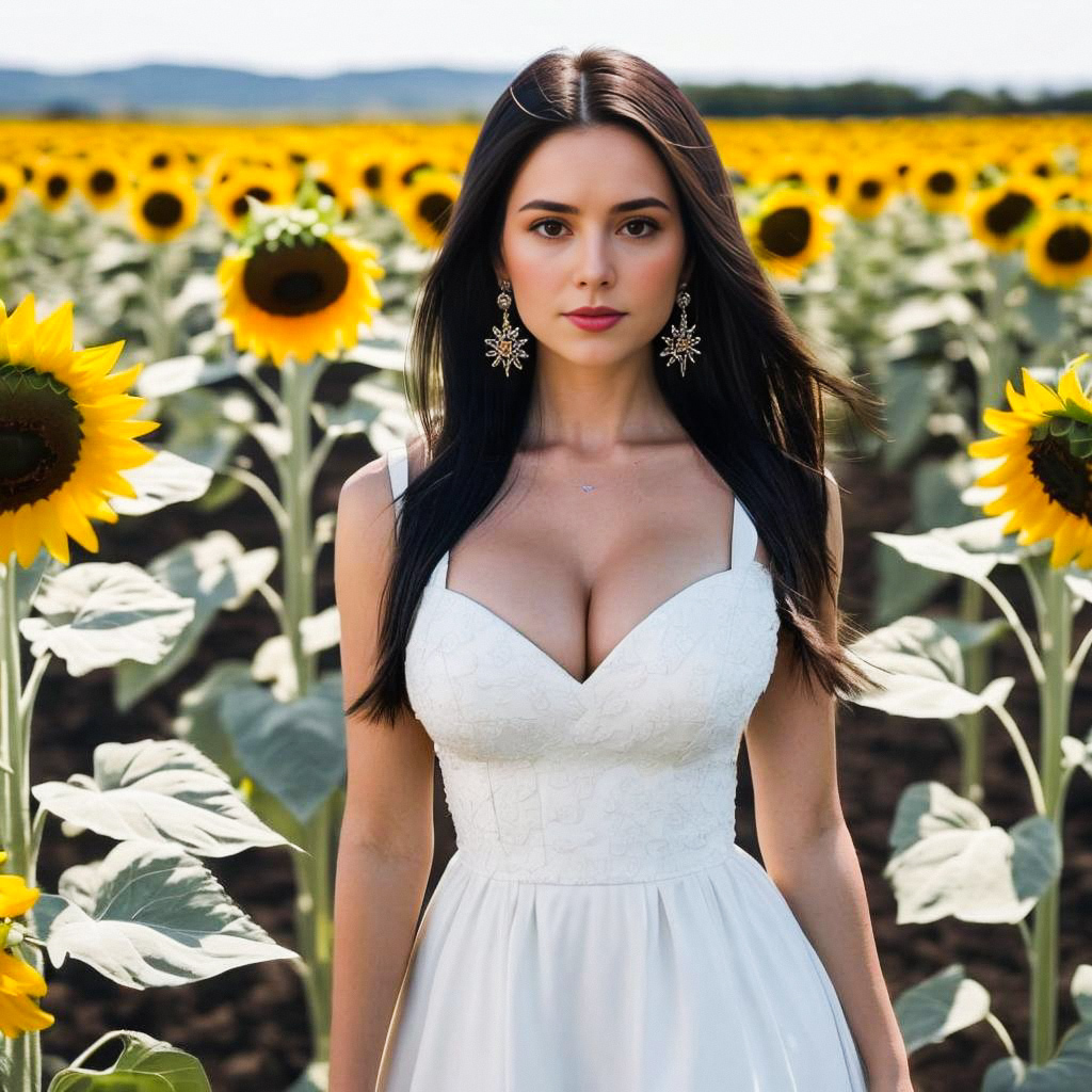 Young Woman in Sunflower Field