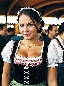 Young Woman in Oktoberfest Dirndl Traditional Bavarian Dress