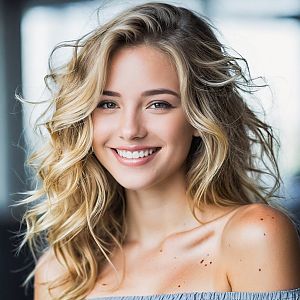 Radiant young woman with blonde hair smiling