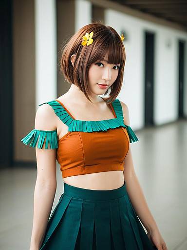 Amy Suisei no Gargantia Inspired Woman in Rust Orange and Teal Outfit