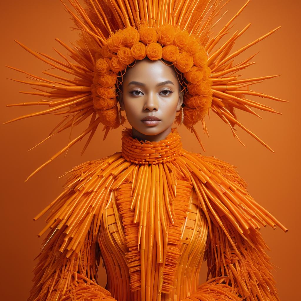 Stunning Woman in Vibrant Orange Costume