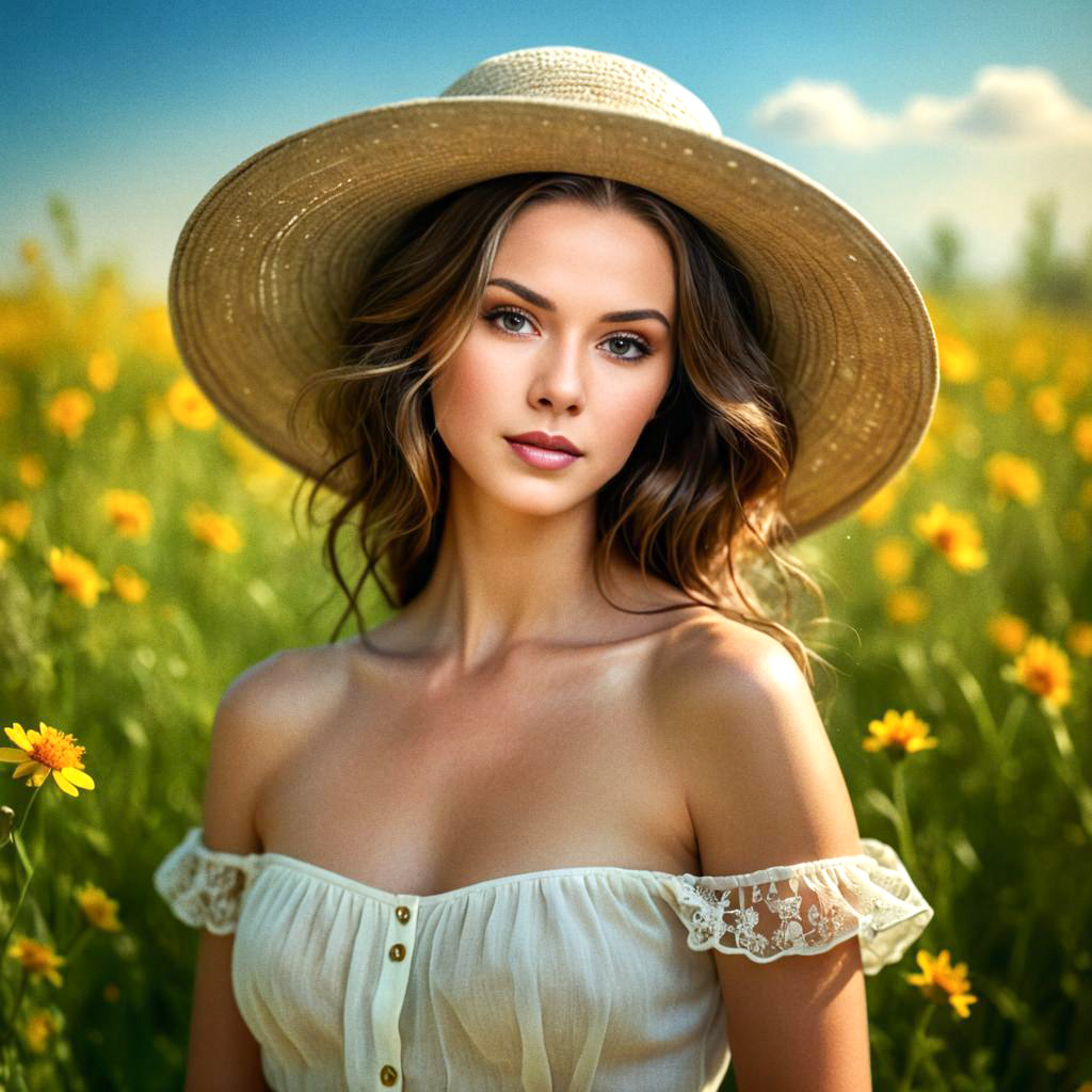 Woman in Yellow Flower Field