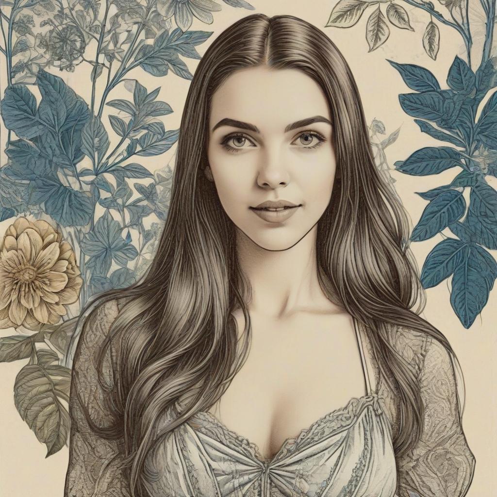 Illustrated Portrait of a Woman with Flowers Illustrated Portrait of a Woman with Flowers