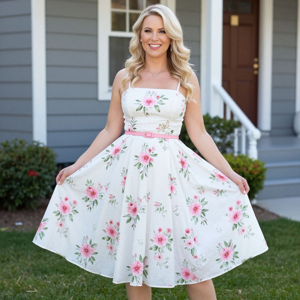 Woman in White Floral Vintage Sundress Outdoors