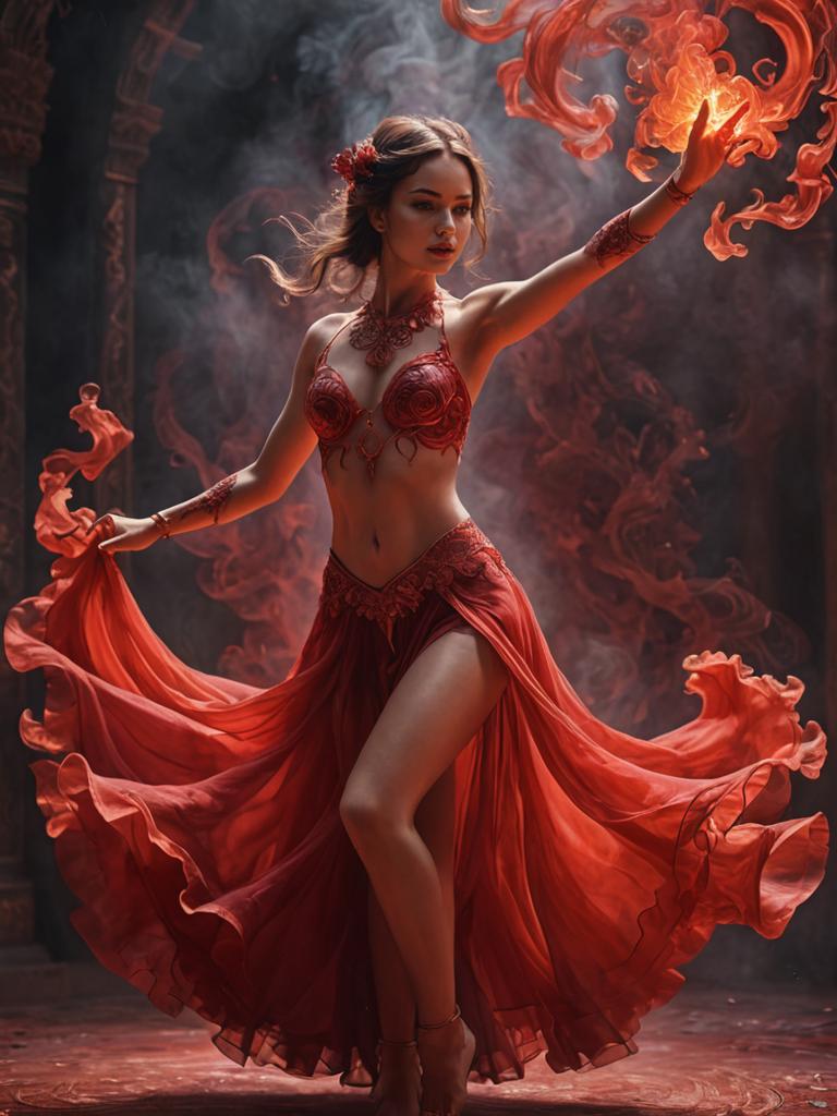 Woman Dancing in Red Smoke