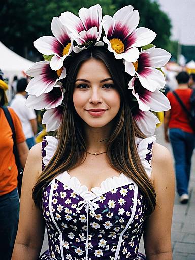 Woman in Floral Costume Cosplay at Festival Photorealistic Portrait