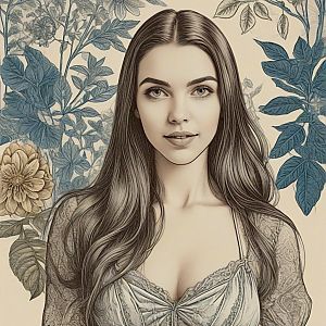Illustrated Portrait of a Woman with Flowers