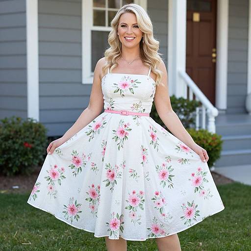 Woman in White Floral Vintage Sundress Outdoors