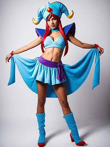 Realistic Sky Shantae Cosplay by Woman in Blue Costume