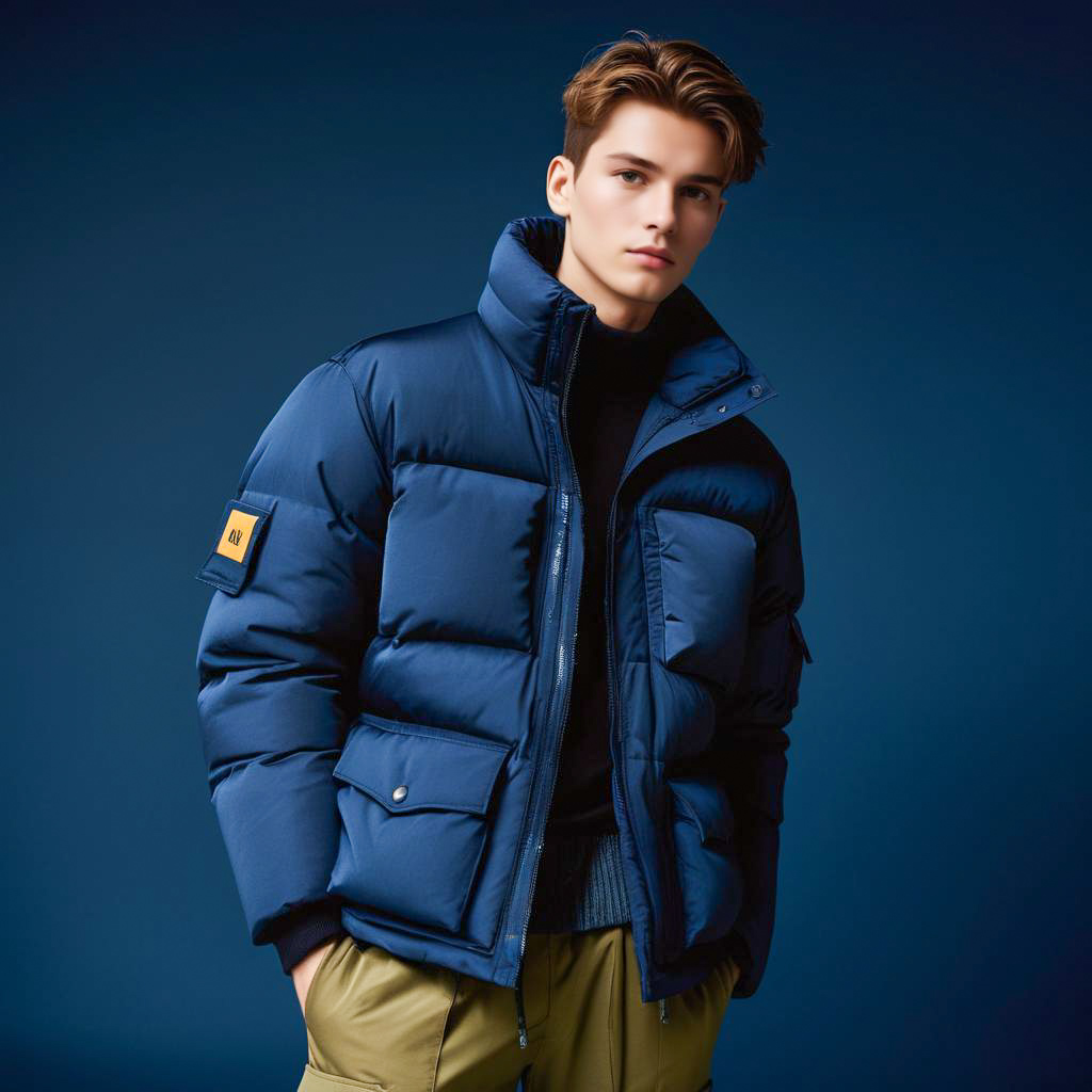 Stylish Young Man in Navy Puffer Jacket