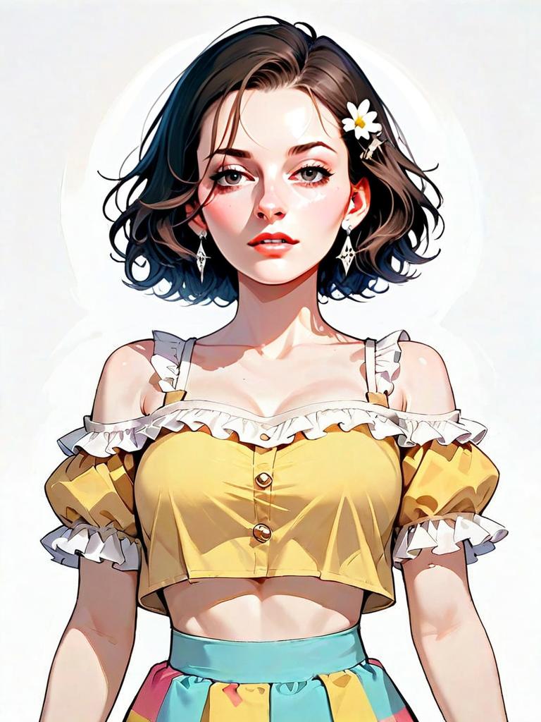Stylish Young Woman in Yellow Crop Top Digital Art