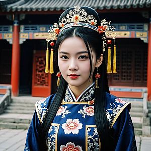 Woman in Traditional Chinese Imperial Costume at Palace Entrance
