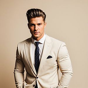 Confident man in stylish beige suit