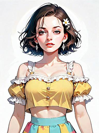 Stylish Young Woman in Yellow Crop Top Digital Art