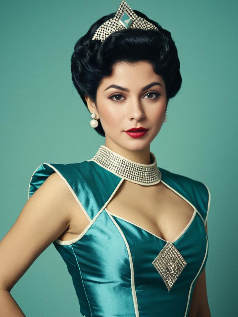 Sexy Cosplay Woman Wearing Suletta Mercury Costume in Retro Glam Style