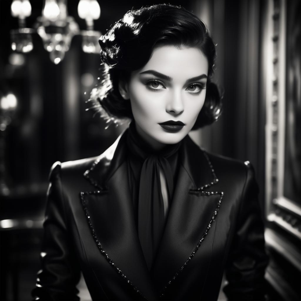 Glamorous Vintage Woman Portrait in Black and White