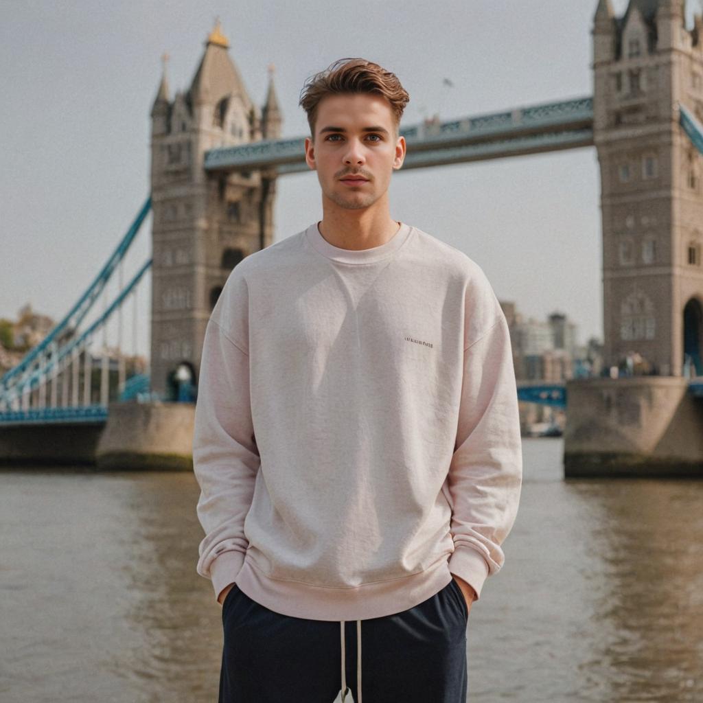 Man Posing by Tower Bridge in London