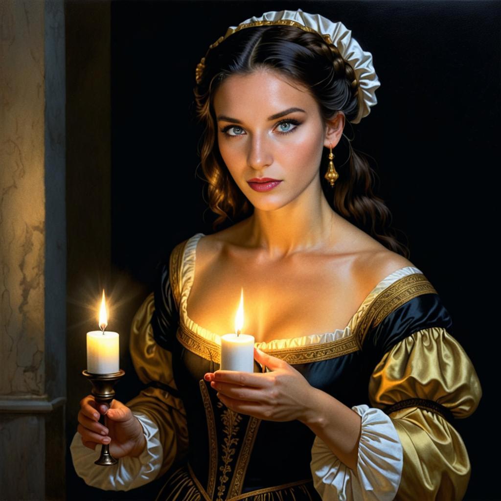 Elegant Woman in Historical Costume with Candles