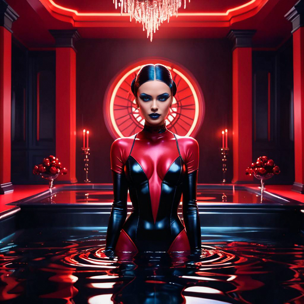 Futuristic Woman in Black Liquid with Neon Lighting Futuristic Woman in Black Liquid with Neon Lighting