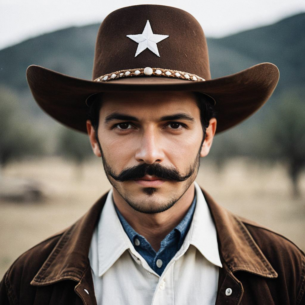 Man in Cowboy Hat with Mustache in Nature