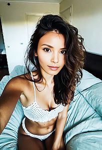 Confident Young Woman in Polka-Dotted Lingerie