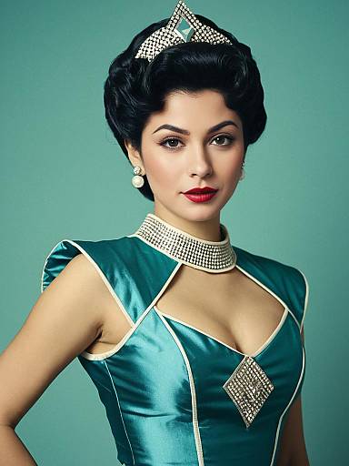 Sexy Cosplay Woman Wearing Suletta Mercury Costume in Retro Glam Style