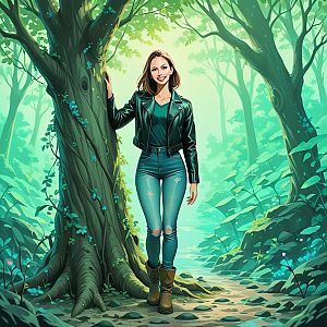 Confident Young Woman in Vibrant Forest