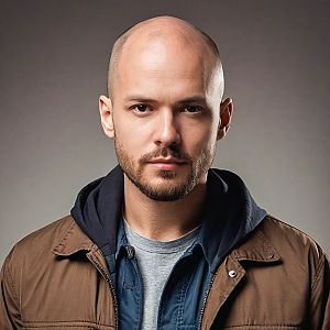 Confident Bald Man in Casual Layers
