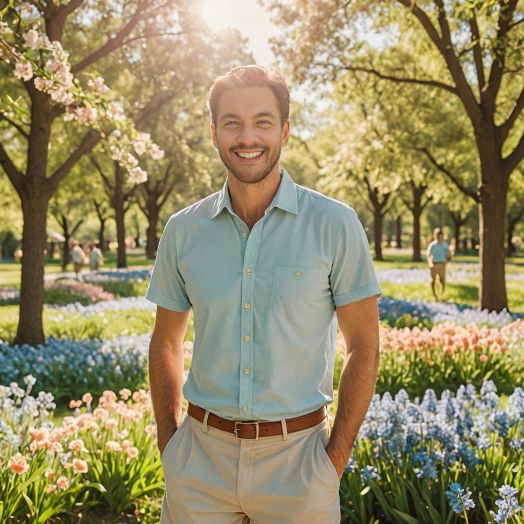 Cheerful Man in Sunlit Garden