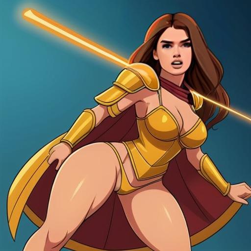 Fierce Woman Warrior in Golden Armor with Glowing Sword Digital Art