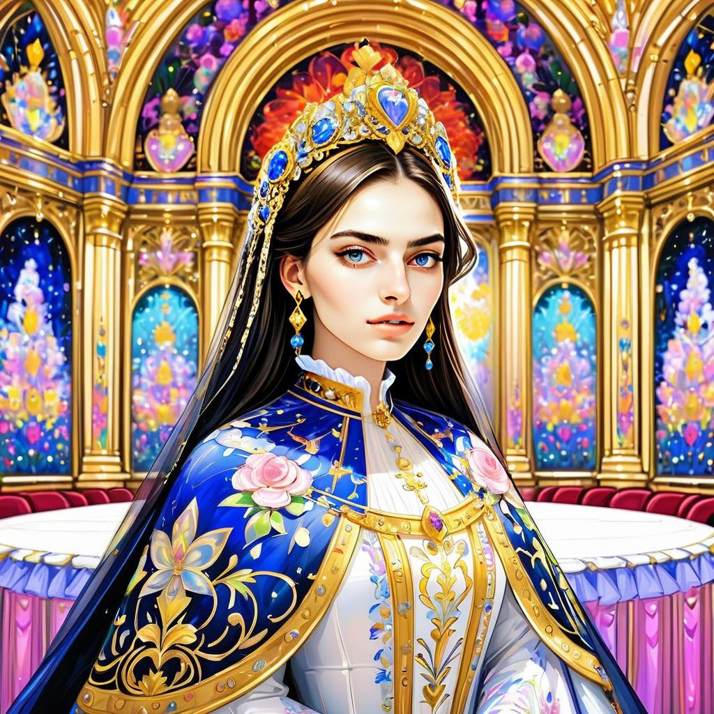 Regal Woman in Opulent Hall with Stained Glass Regal Woman in Opulent Hall with Stained Glass