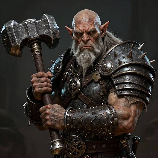 Orc Warrior Holding War Hammer in Dark Fantasy Armor