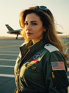 Woman in Top Gun Pilot Costume Outdoor Cosplay Photo at Golden Hour