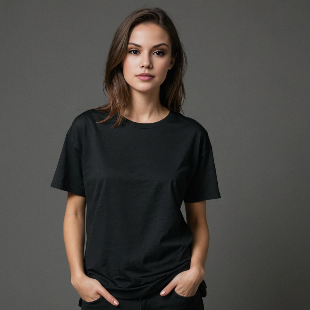 Confident Woman in Dark T-Shirt