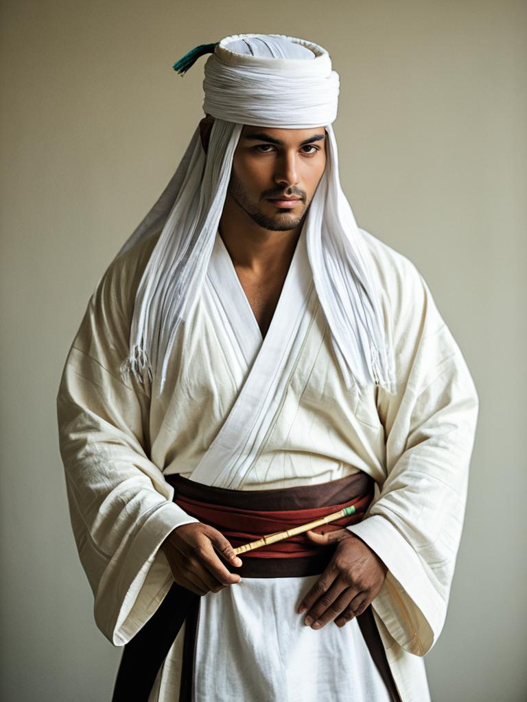Realistic Tabuu Cosplay Costume on Man in Traditional Robes