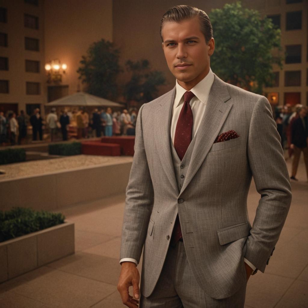 Confident man in gray suit and burgundy tie