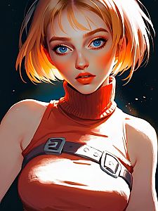 Young Woman with Blue Eyes in Orange Turtleneck