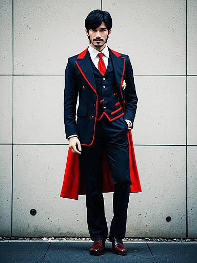 Arsène Lupin III Inspired Stylish Man in Navy and Red Suit