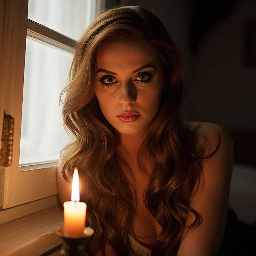 Intimate Candlelit Portrait of Woman by Window