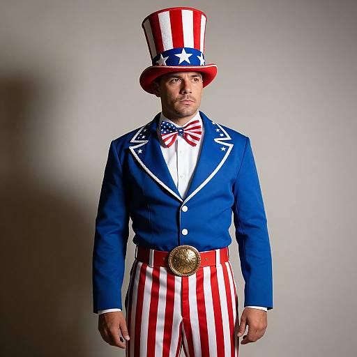 Patriotic Uncle Sam Costume Man in Red White and Blue Outfit