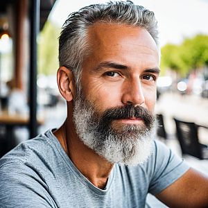 Thoughtful Middle-Aged Man at Café