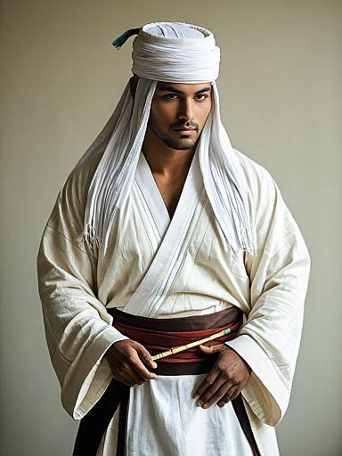 Realistic Tabuu Cosplay Costume on Man in Traditional Robes