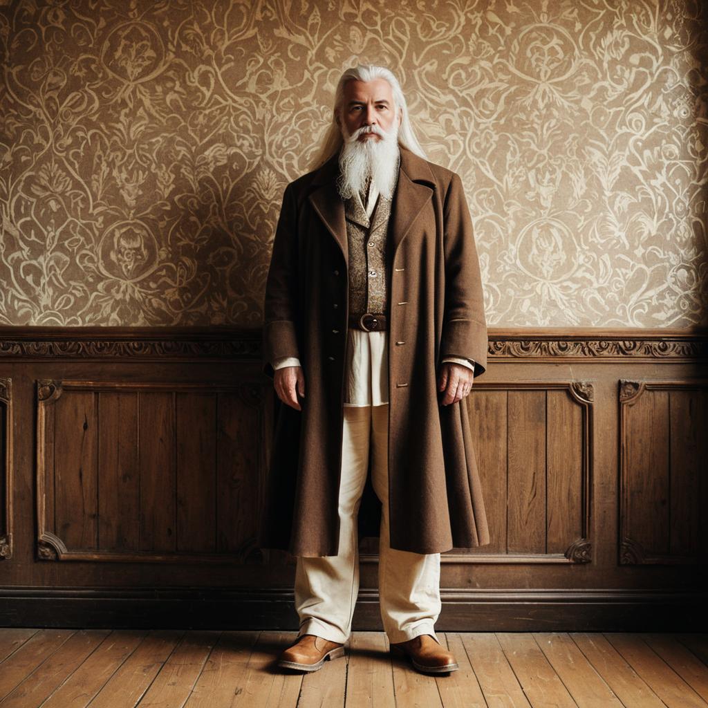 Elderly Man in Vintage Attire Standing in Elegant Classic Interior