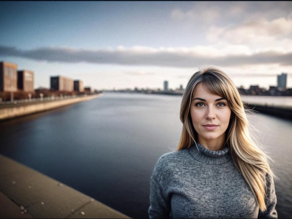 Confident Young Woman by the River